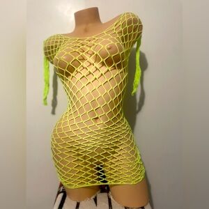 Neon fishnet dress lingerie